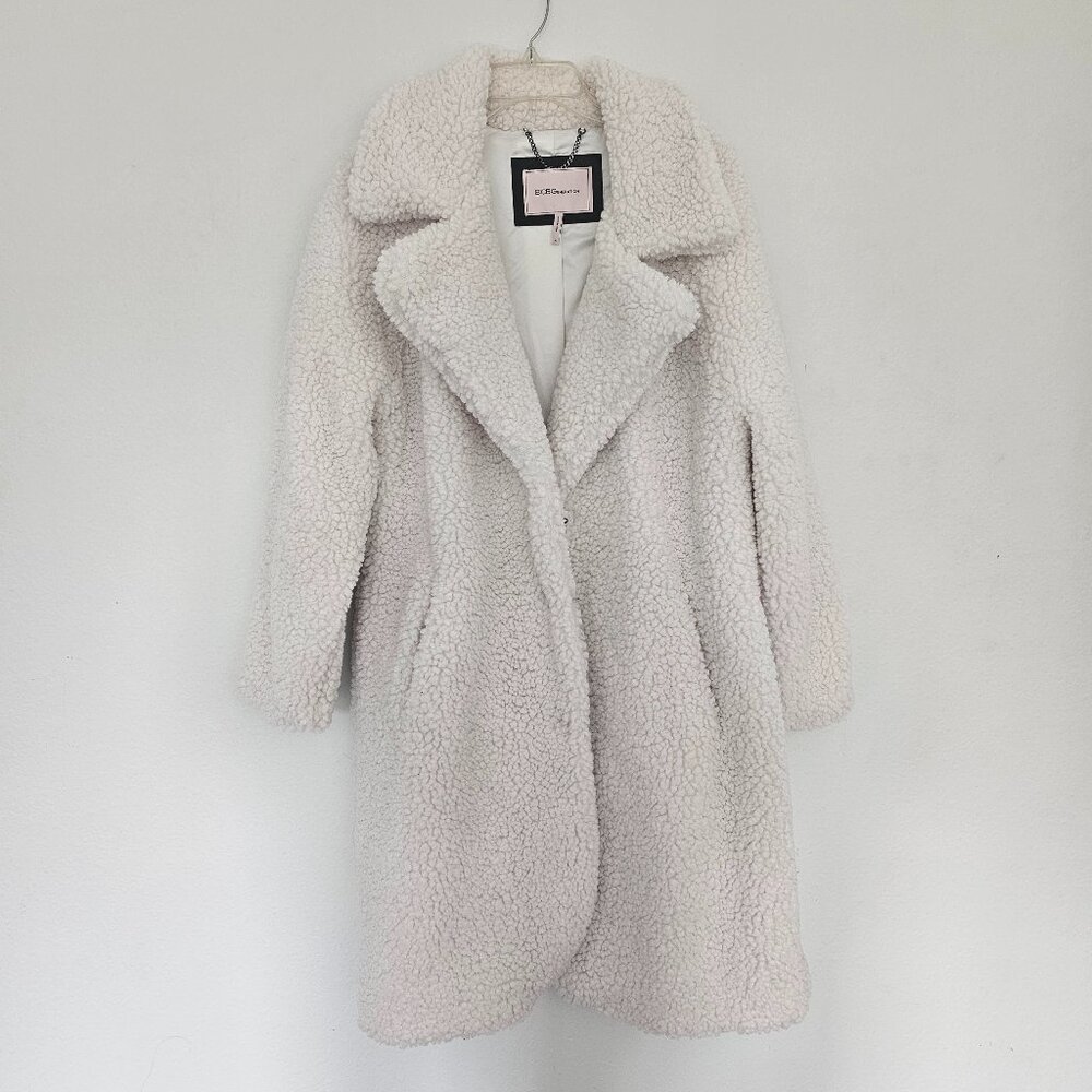 NWT BCBGeneration Women's Notch-Collar Teddy Coat, Size XL, Cream color